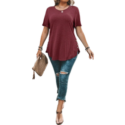 Shein Clasi Plus Size Button Detail Curved Hem T-Shirt
