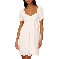 Adrianna Papell Empire Waist Puff Short Sleeve Eyelet Dress - Ivory