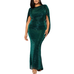 Betsy & Adam Tamsin Metallic Knit Long Sleeve Drape Dress Plus Size - Jade