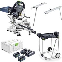 Festool KAPEX KSC 60 36V Twin 18V Brushless Sliding Mitre Saw, 2x 5.0Ah Batteries, Trolley, Attachments, Charger & Battery Case