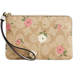 Coach Corner Zip Wristlet In Signature Canvas With Floral Print - Gold/Light Khaki Chalk Multi