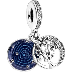 Pandora Double Dangle Tree & Galaxy Moon Charm - Silver/Blue/Transparent