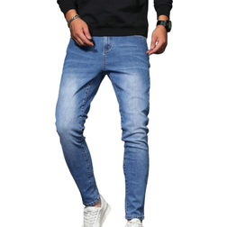 Shein Manfinity Homme Men Slant Pocket Skinny Jeans Slim Fit Long Washed Light Jean Cargo Plain Blue Work Business Casual Husband