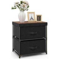 Costway Nightstand Dresser Black/Rustic Brown Bedside Table 12x16"