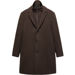 Mango Detachable Collar Wool Coat - Brown