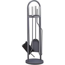 Relaxdays Modern Fireplace Companion, 5-Piece Tool Set with Shovel, Broom, Tongs, Poker & Rack, Grey