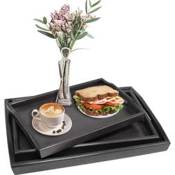 of 3 Large Wooden with Handles Breakfast Serving Tray 3pcs