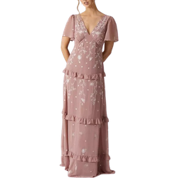 Coast Trailing Floral Embroidered Angel Sleeve Bridesmaids Dress - Antique Rose