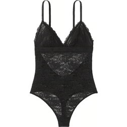 PINK Wink Lace Triangle Unlined Bodysuit - Pure Black