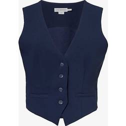 Good American Womens New Navy002 Luxe V-neck Single-breasted Woven Waistcoat