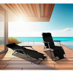 Neo Black 2X 2 In 1 Sun Lounger Garden Chairs Gravity Recliner