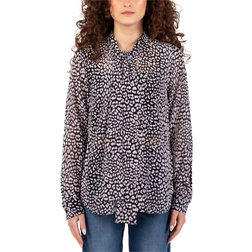 Michael Kors Graphic Leopard Print Georgette Tie Neck Blouse - Black/White