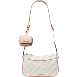 Michael Kors Jet Set Medium Signature Logo Crossbody Bag with Case for Apple AirPods Pro - Vanilla/Soft Pink