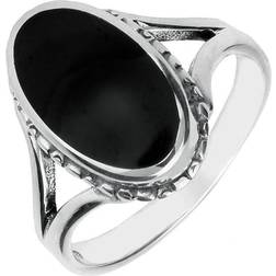 Whitby Jet Oval Rope Edge Ring - Silver/Black