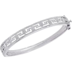 Macy's Accent Greek Key Bangle Bracelet - Silver/Diamonds