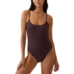 Cotton On Women's Textured Scoop Neck Piece Swimsuit Willow Brown Crinkle