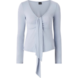 Gina Tricot Tie Front Long Sleeve Top - Zen Blue