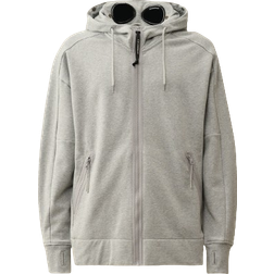 C.P. Company Diagonal Raised Fleece Goggle Zipped Hoodie - Grey Melange