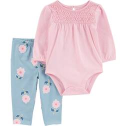 Carter's Baby's Eyelet Long-Sleeve Bodysuit Pant Set 2-piece - Pink/Blue