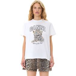 Ganni Basic Jersey Leopard Relaxed T-shirt - NEW