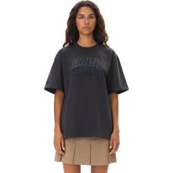 Ganni Black Heavy Cotton Drop Shoulder Heart T-shirt Women's