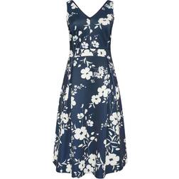 Yours Floral Pleat Occasion Dress Plus Size - Navy