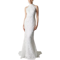 Coast High Neck Embroidered Mesh Wedding Dress With Train - Ivory