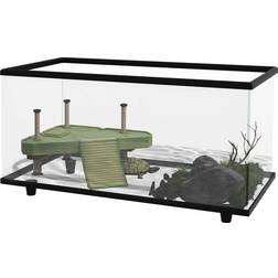 Pawhut 50L Glass Turtle Tank Aquarium with Basking Platform Strip Patch Thermometer 60x30x32cm