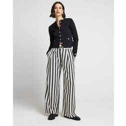 River Island Womens Black Stripe Wide Leg Pleated Trousers