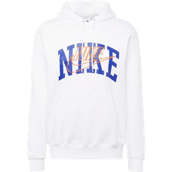 NIKE Men's Club Fleece Pullover Hoodie - White/Safety Orange