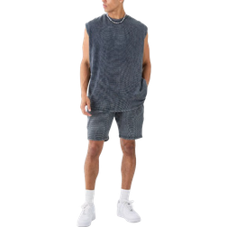 boohooMAN Oversized Washed Heavyweight Waffle Tank & Short Set - Charcoal