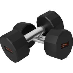 Sportnow Dumbbells Weights Set with 12-Sided Shape and Non-Slip Grip, 2 x 12kg