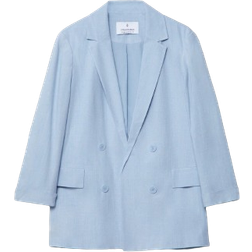 Stradivarius Open Linen Blend Blazer - Sky Blue