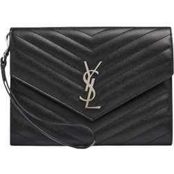 Saint Laurent Monogram Textured Leather Pouch - Black