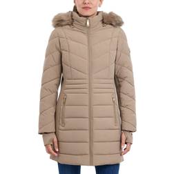 Michael Kors Women's Faux Fur Trim Hooded Puffer Coat - Taupe