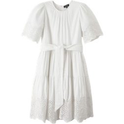 ME+EM Cheesecloth Broderie Short Swing Dress + Belt - White