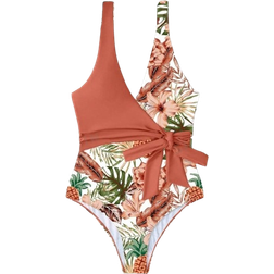 Shein Swim Summer Beach Women's One-Piece Swimsuit With Tropical Plant Print Carnival