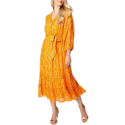 Wallis Metallic Ruffle Tiered Midi Dress - Orange