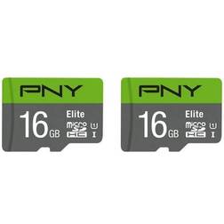 PNY 2 Pack Micro SDHC Cards Elite Memory Flash Card With SD Adapter