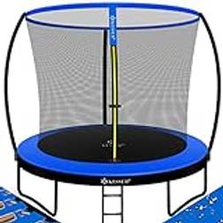 Kesser Studsmatta Ø 244 cm, TÜV Rheinland GS-certifierad, trädgårdsstudsmatta för barn upp till 150 kg, komplett set med skyddsnät, stege, kantskydd och tillbehör