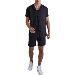 boohooMAN Oversized Linen Shirt And Short Set - Black