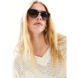 ASOS DESIGN Fine Frame Round Sunglasses - Shiny Black/Grad Smoke Lens