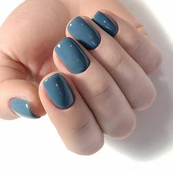 Shein pcs Stylish Long Square Dusty Blue False Nails Solid Color Manicure Set Press On Nails