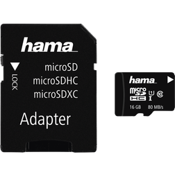 Hama microSDHC Class 10 UHS-I U1 V10 80MB/s 16GB +Adapter