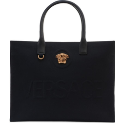 Versace La Medusa Logo Canvas Tote Bag - Black