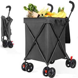 AESRAOU Collapsible Folding Utility Wagons Carts Heavy Duty Foldable Large Capacity 330lbs Beach Wagon with All-Terrain Big Wheels for Outdoor Camping Shopping Sports Garden