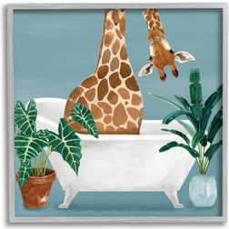 Stupell Botanical Bathroom Giraffe Gray Framed Art 17x17"