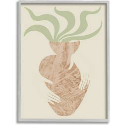 Stupell Industries Rustic Hands Holding Flower Plant Pot Botanical Leaves Gray Framed Art 24x24"