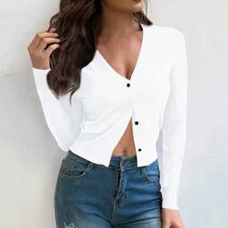 Shein Solid Button Front Crop Cardigan For Dailywear