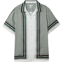 Reiss Blair Geometric Print Cuban Collar Shirt - White/Green